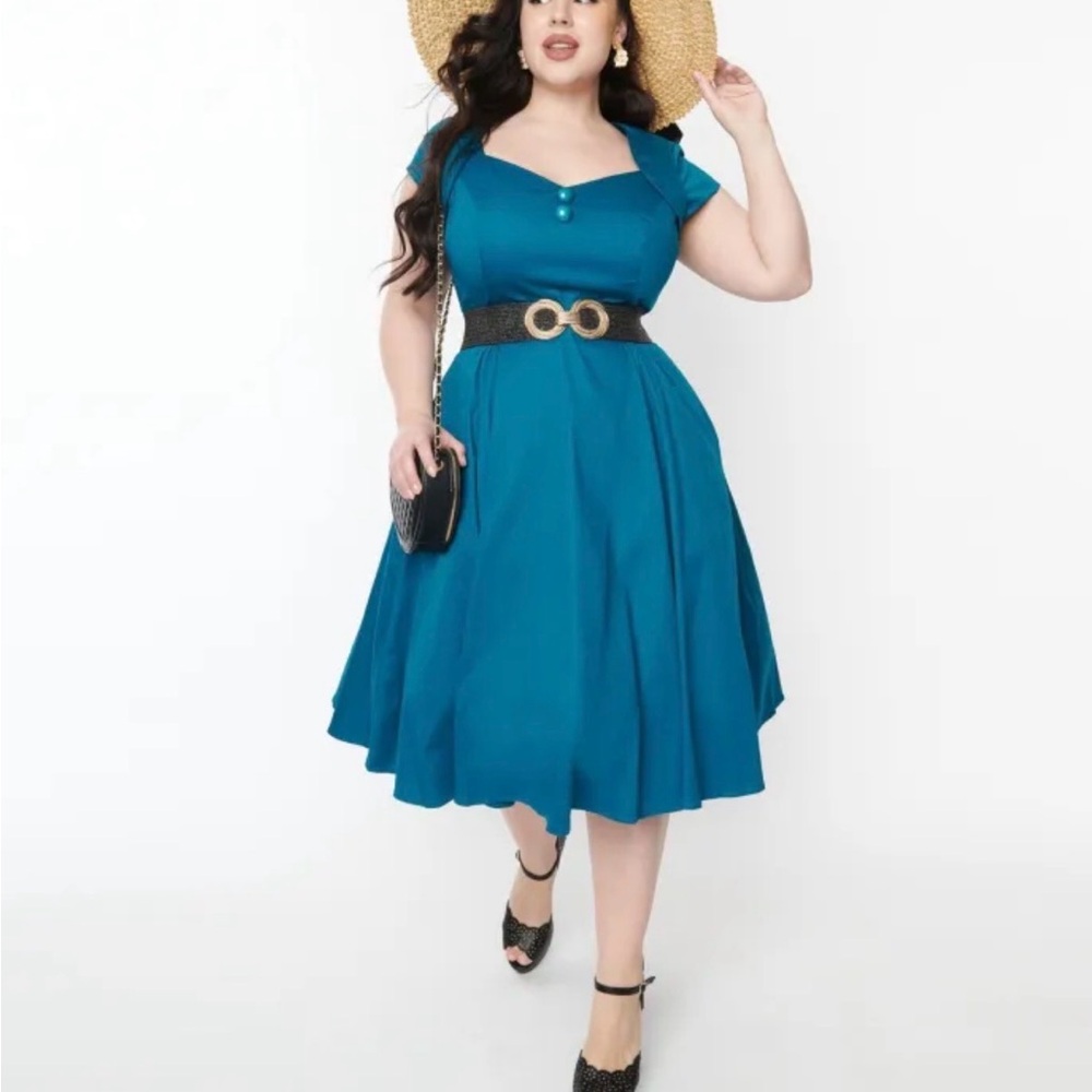 Collectif Nell Plain Swing Dress - Teal